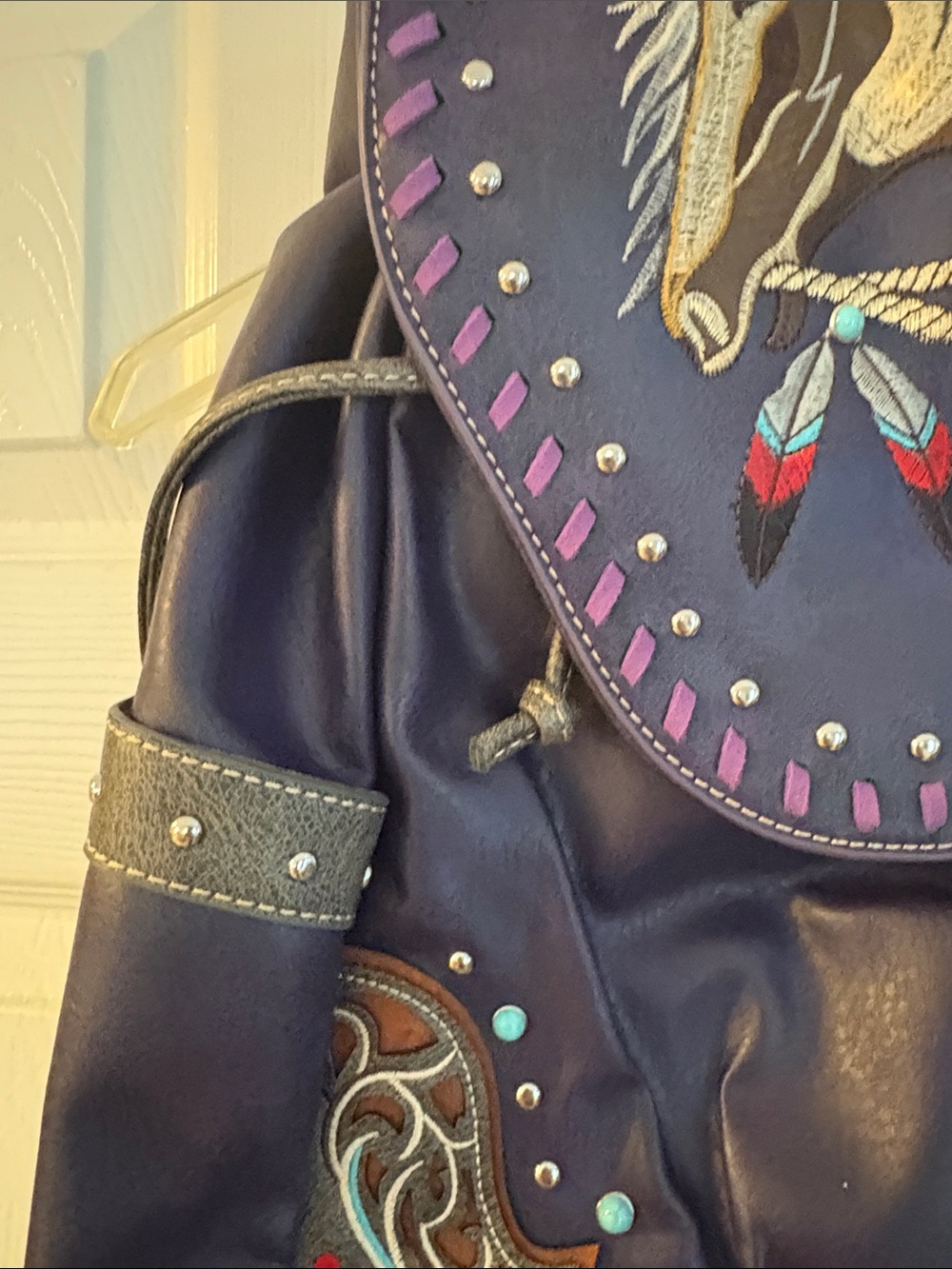 619 Purple Horse Embroidered Women's Backpack Purse - Picture 4 of 8